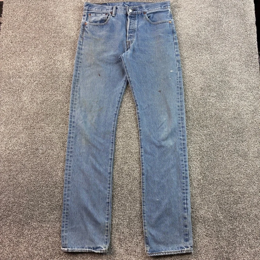 Levi's 501 Jeans Mens 32x36 Blue Cotton Straight Leg Button Fly Distressed
